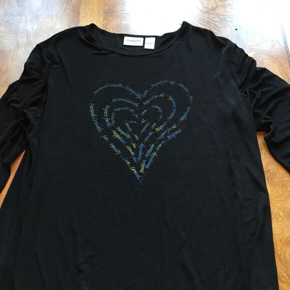 14 CHICO’S Heart Airy Black Tee!! Inspirational easy - Picture 5 of 8